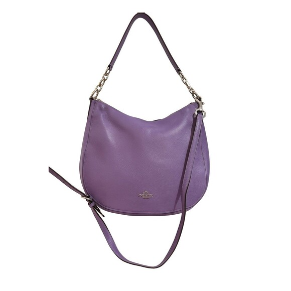 Coach Elle Purple Pebbled Leather Hobo Shoulder Crossbody Strap Bag Autentic - Picture 3 of 13